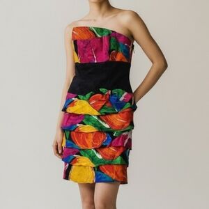 A.J. Bari glamor goddess pin up tiered 100% silk dress